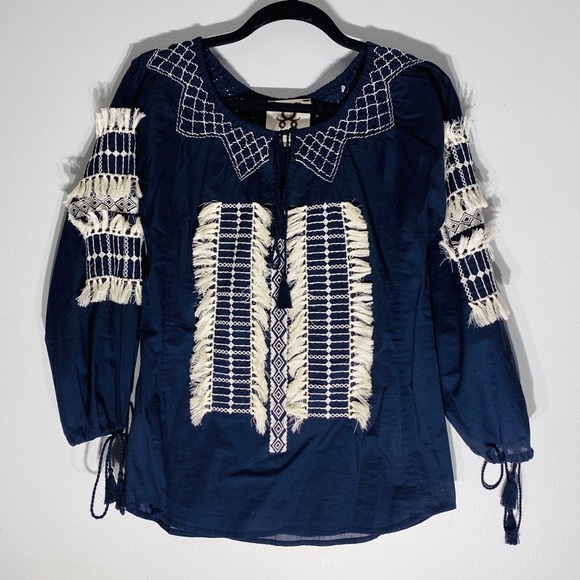Figue Tops - FIGUE**Navy and White Embroidered Top**XXS $389